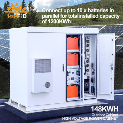 384V 192V ระบบจัดเก็บแบตเตอรี่พลังงานแสงอาทิตย์เชิงพาณิชย์ 96V 148KWH