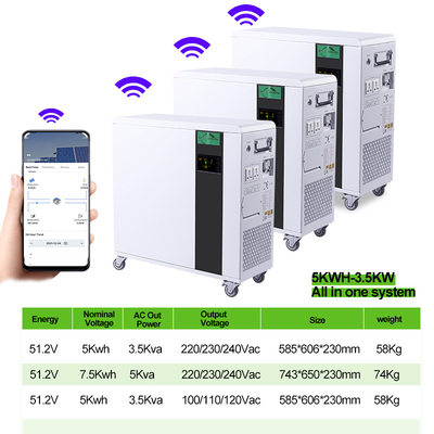 7.5KWH ระบบจัดเก็บพลังงานที่อยู่อาศัย 5KWH แบตเตอรี่ลิเธียมทั้งหมดในหนึ่งก้อน