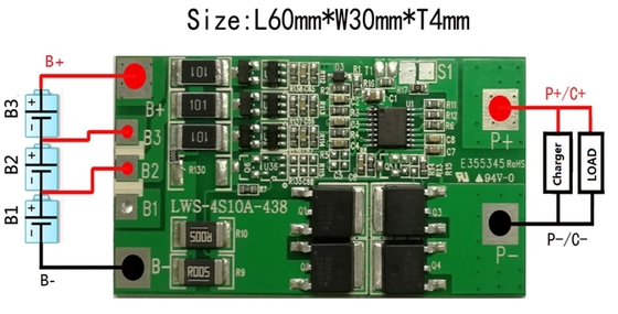 แบตเตอรี่ลิเธียม BMS แบบชาร์จได้ 3.2v 4s 10a 12.8v แผงวงจรป้องกัน